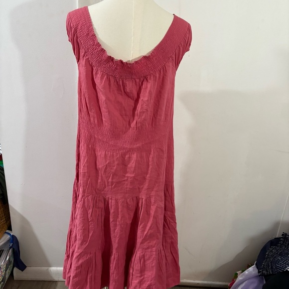 Theory Coral Pink Linen Blend Haldena Crunch Midi Dress Sz 4 Preppy Peasant - Picture 5 of 10